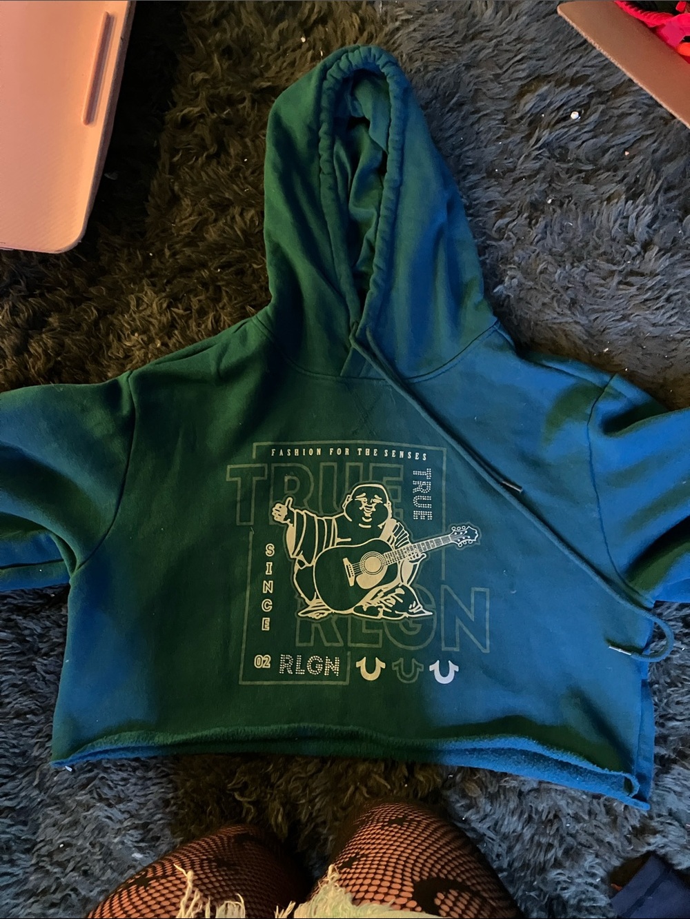 Blue true religion cropped hoodie.